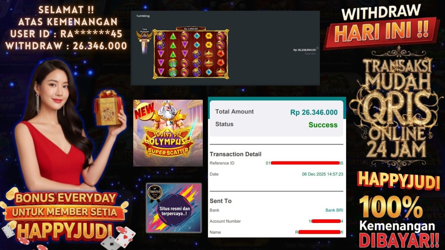 HAPPYJUDI JACKPOT SLOT GATES OF OLYMPUS SUPER SCATTER